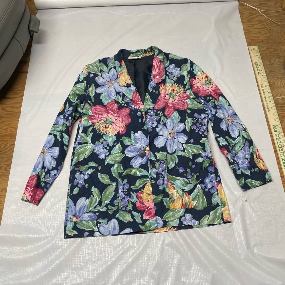 Women's Navy Floral Single-Button Blazer